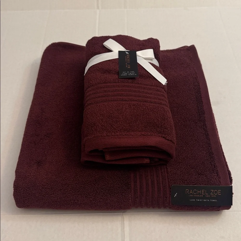 8pc RACHEL ZOE Luxe Twist Bath Towel Set - MERLOTMG - Cotton/Rayon From Bamboo